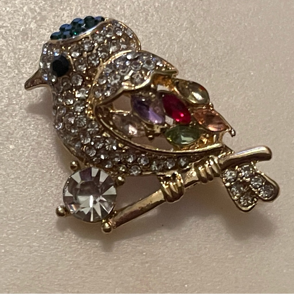 Gold Bird Brooch With Multicolor Gems Gold Bird Brooch With Multicolor Gems